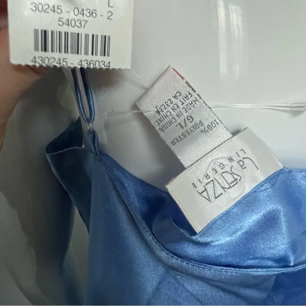 NWT Vintage Blue Satin Lace Trim Slip Dress 90s Lingerie Style Maxi Deadstock L - Picture 8 of 8